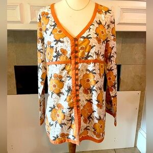 Retro rare Y2K unique Vintage Boho %100 cotton Long sleeve floral blouse. XL